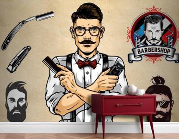 Sarı Vintage Arka Plan Erkek Berber Duvar Kağıdı