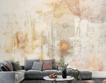 Solgun Renkli Çiçek Desenleri Vintage Duvar Kağıdı