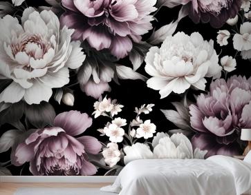 Vintage Koyu Büyük Şakayık Çiçeği Yatak Odası Duvar Kağıdı 