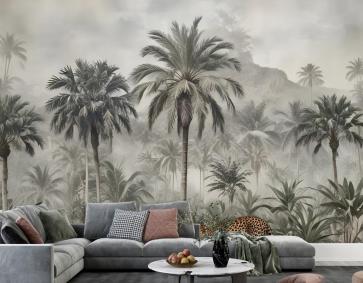 Vahşi Leopar Duvar Kağıdı  Ile Vintage Egzotik Manzara