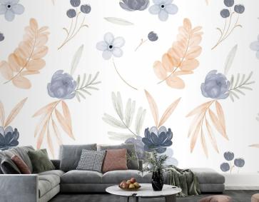 Suluboya Çiçek Desenli Duvar Kağıdı 