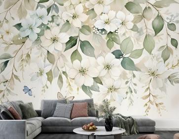  Yeşil Yapraklı Suluboya Yumuşak Çiçek