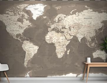 Dünya Haritası Vintage Siyasi Kahverengi Duvar Kağıdı