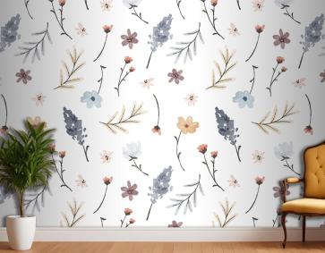 El Boyalı Suluboya Preslenmiş Çiçek Desenli Yatak Odası Duvar Kağıdı