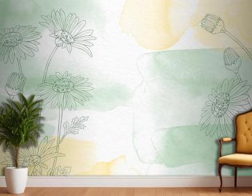 Elle Çizilmiş Çiçeklerle Boyalı Arka Plan Yatak Odası Duvar Kağıdı