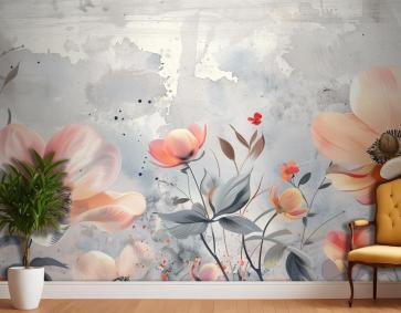 Suluboya Çiçekler Mavi Yatak Odası Duvar Kağıdı