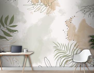 Bej Yapraklı Suluboya Arka Plan Ofis Duvar Kağıdı