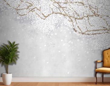 Eski Vintage Duvar Kağıdı Duvarında Ağaç Ve Dallar