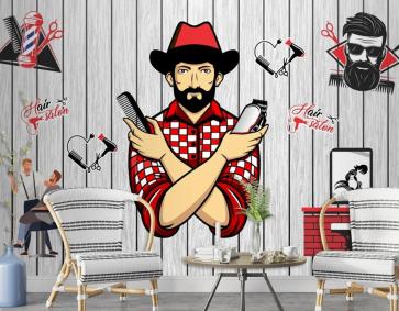 3D Duvar Berber Salonu Dükkanı Güzel Duvar Kağıdı