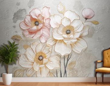 Antika Çerçeveli Çiçek Desenli Vintage Duvar Kağıdı