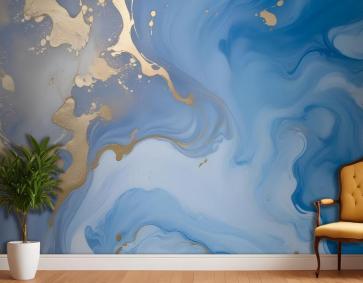 Sıçrama Yatak Odası Duvar Kağıdı  Ile Mavi Altın Görünümlü Mermer