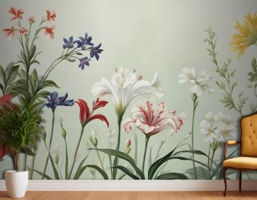 Renkli Bitkiler Ve Çiçekler Duvar Kağıdı