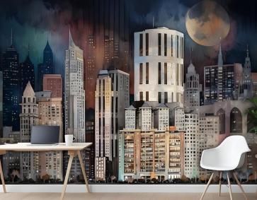 Karanlık Mozaik Şehir Manzarası Duvar Kağıdı 