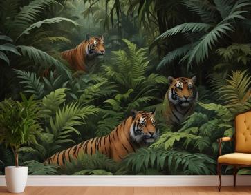 Leoparlı Karanlık Tropikal Ağaçlar Duvar Kağıdı