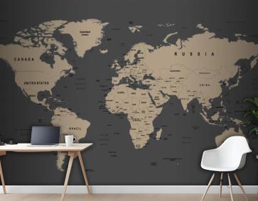 Dünya Haritası Duvar Kağıdı Füme Kahverengi Tonları