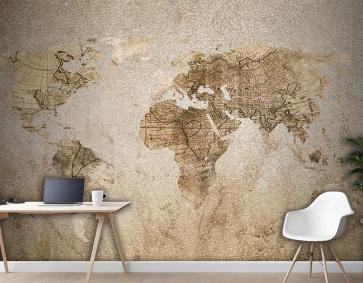 Dünya Haritası Eskitme Tarz Duvar Kağıdı