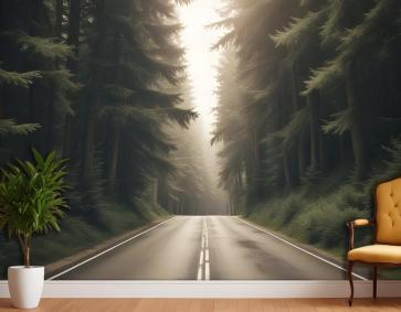 Orman Manzara Duvar Kağıdı Duvar Üzerinde Otoyol