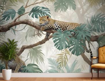 Dal Orman Duvar Kağıdı Duvarındaki Leoparlar