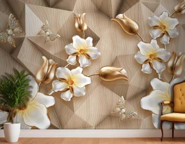 Parlak Arka Planlar Ve Belirgin Çiçekler 3D Duvar Kağıdı