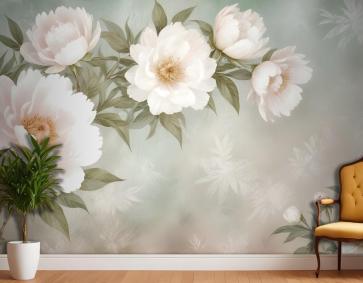 Retro Yağlıboya Beyaz Çiçekler Duvar Kağıdı