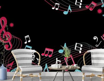 Siyah Arka Plan Mavi Pembe Notalar Müzik Duvar Kağıdı