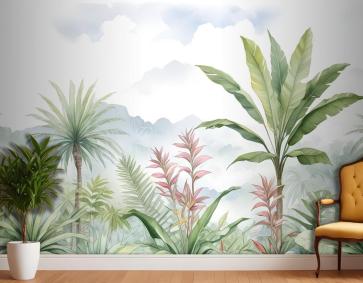 Tropikal Orman Manzarası Ve Muz Ağaçları Duvar Kağıdı