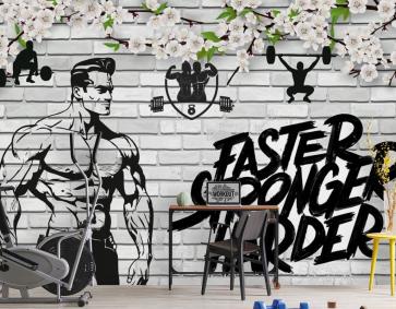 Tuğla Duvar Ve Çiçekler Fitness Gym Duvar Kağıdı
