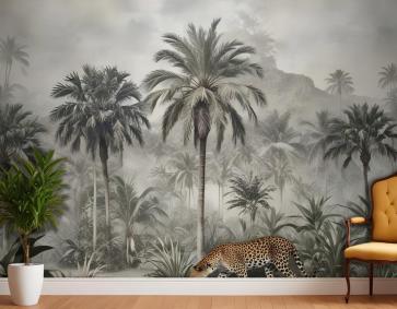 Vahşi Leopar Duvar Kağıdı  Ile Vintage Egzotik Manzara