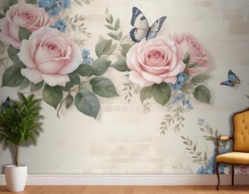 Vintage Pastel Pembe Çiçekli Duvar Kağıdı 