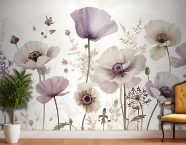 Suluboya Koyu Haşhaş Çiçek Duvar Kağıdı