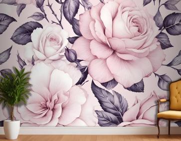 Suluboya Pembe Çiçek Desenli Duvar Kağıdı