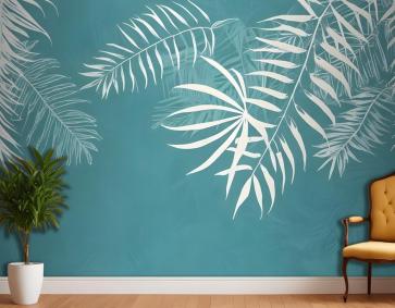 Beyaz Tropikal Yapraklar Duvar Kağıdı