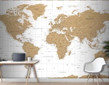 Dünya Haritası Vintage Altın Siyasi Duvar Kağıdı 