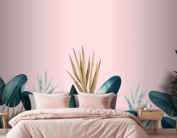 Tropikal Yaprak Yatak Odası Duvar Kağıdı 