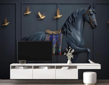 3D Kabartmalı Görünümlü Dark Horse Duvar Kağıdı 