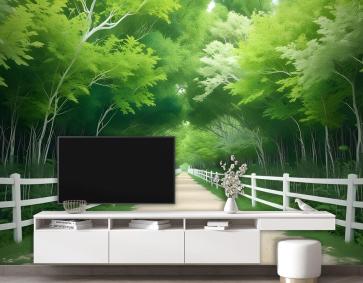 3D Görünümlü Fotoğraf Orman Manzarası Duvar Kağıdı 