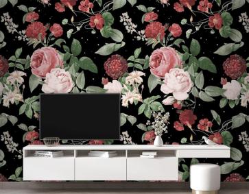 Botanik Sevgililer Günü Gül Deseni Suluboya Duvar Kağıdı 