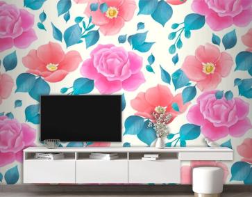 Gül Çiçekleri Ile Sevimli Suluboya Çiçek Desenli Duvar Kağıdı