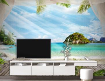 Deniz Kenarı Ahşap İskele Duvar Kağıdı