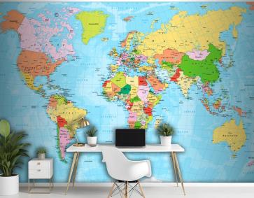 Büyük Harflerle Detaylı Siyasi Dünya Haritası Duvar Kağıdı
