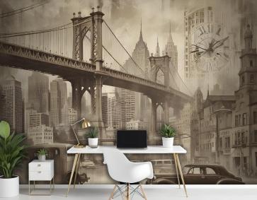 Brooklyn Köprüsü Ile Avrupa Vintage Şehri Duvar Kağıdı