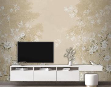 Kiraz Çiçeği Çiçekleri Ve Kuş Duvar Kağıdı  Ile Chinoiserie