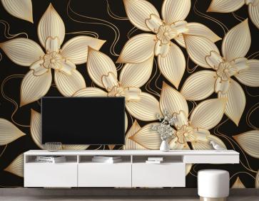 Zarif Çiçeklerle Degrade Altın Doğrusal Arka Plan Duvar Kağıdı