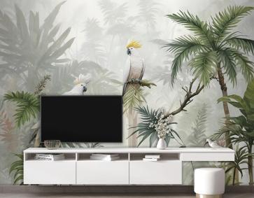 Papağan Duvar Kağıdı  Ile Yeşil Tropikal Orman