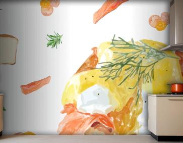 Elle Çizilmiş Yumurta Benedik Suluboya Tarzı Mutfak Duvar Kağıdı