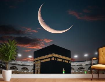 Mekke Kabe Gece Hilal Duvar Kağıdı