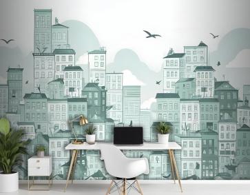 Tek Renkli Şehir Manzaralı Duvar Kağıdı 