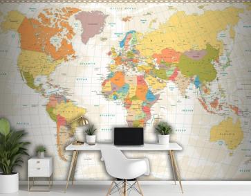 Göller Ve Nehirler Ile Eski Retro Dünya Haritası Duvar Kağıdı