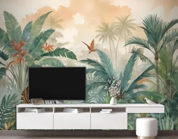 Kaplan Ve Tropikal Yapraklar Duvar Kağıdı