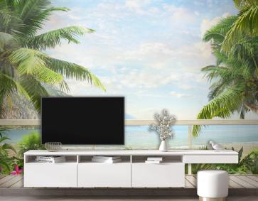 Tropikal Balkon Manzarası Duvar Kağıdı